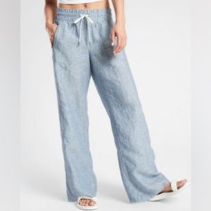 Athleta Cabo Linen Wide Leg Pant, Chambray Blue, Size 4